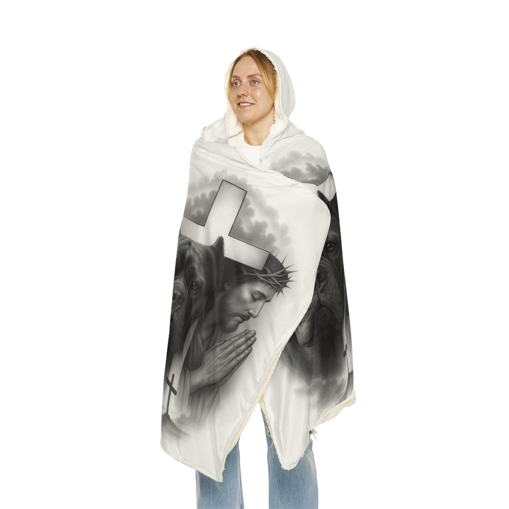 Christian Prayer Hooded Blanket with Dog Portrait — Jesus & Cross Memorial Throw