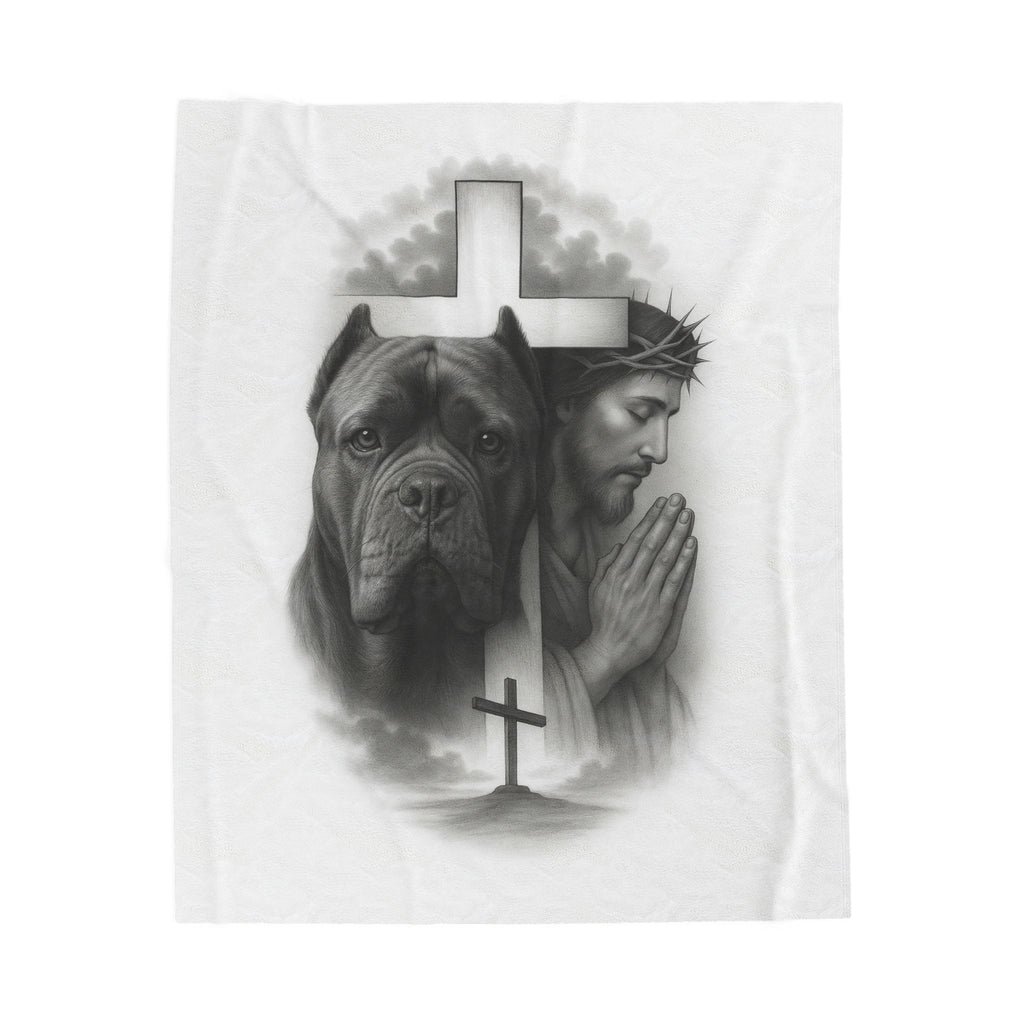Christian Prayer Blanket with Cane Corso & Cross — Velveteen Plush
