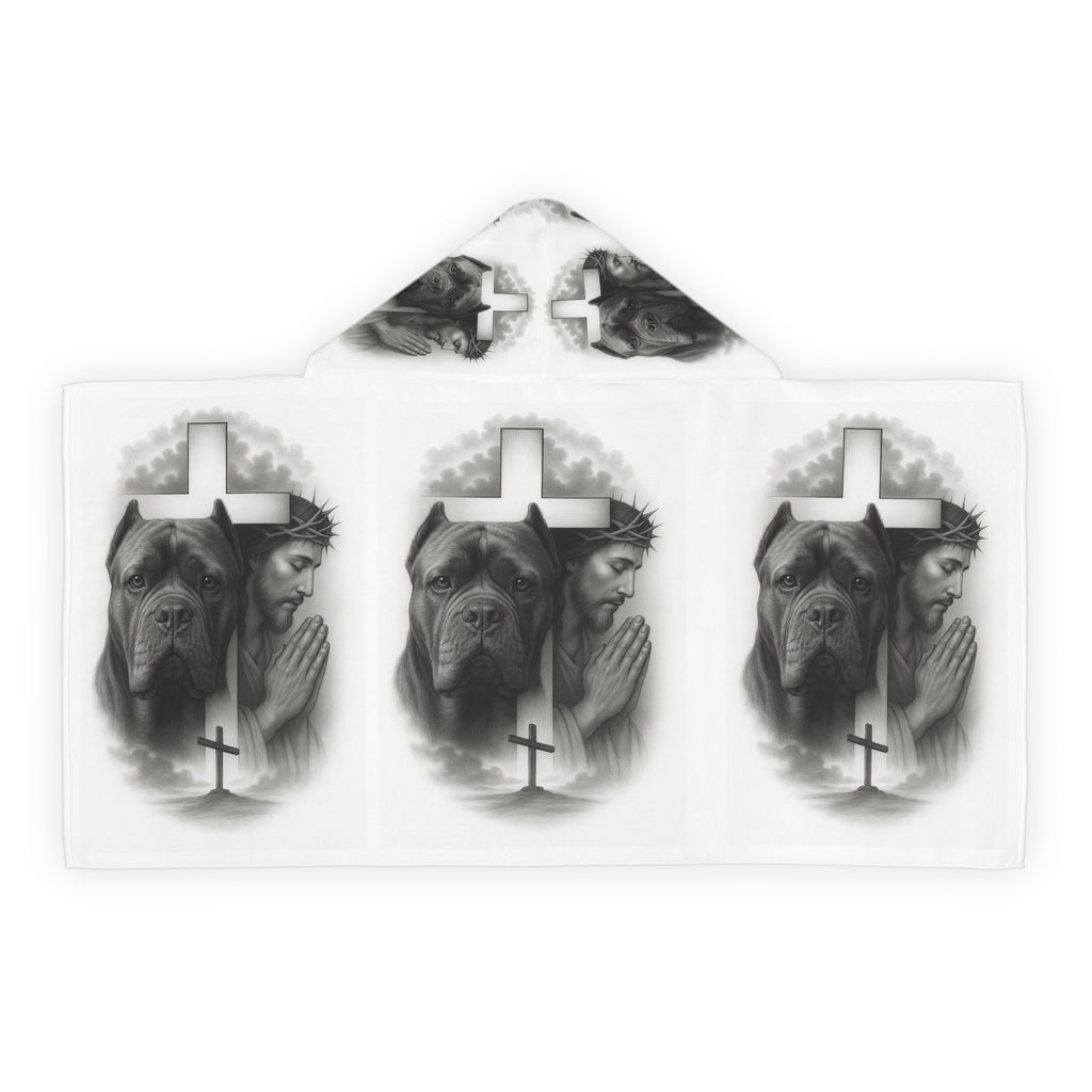 Youth Hooded Towel — Praying Jesus & Mastiff Cross Design