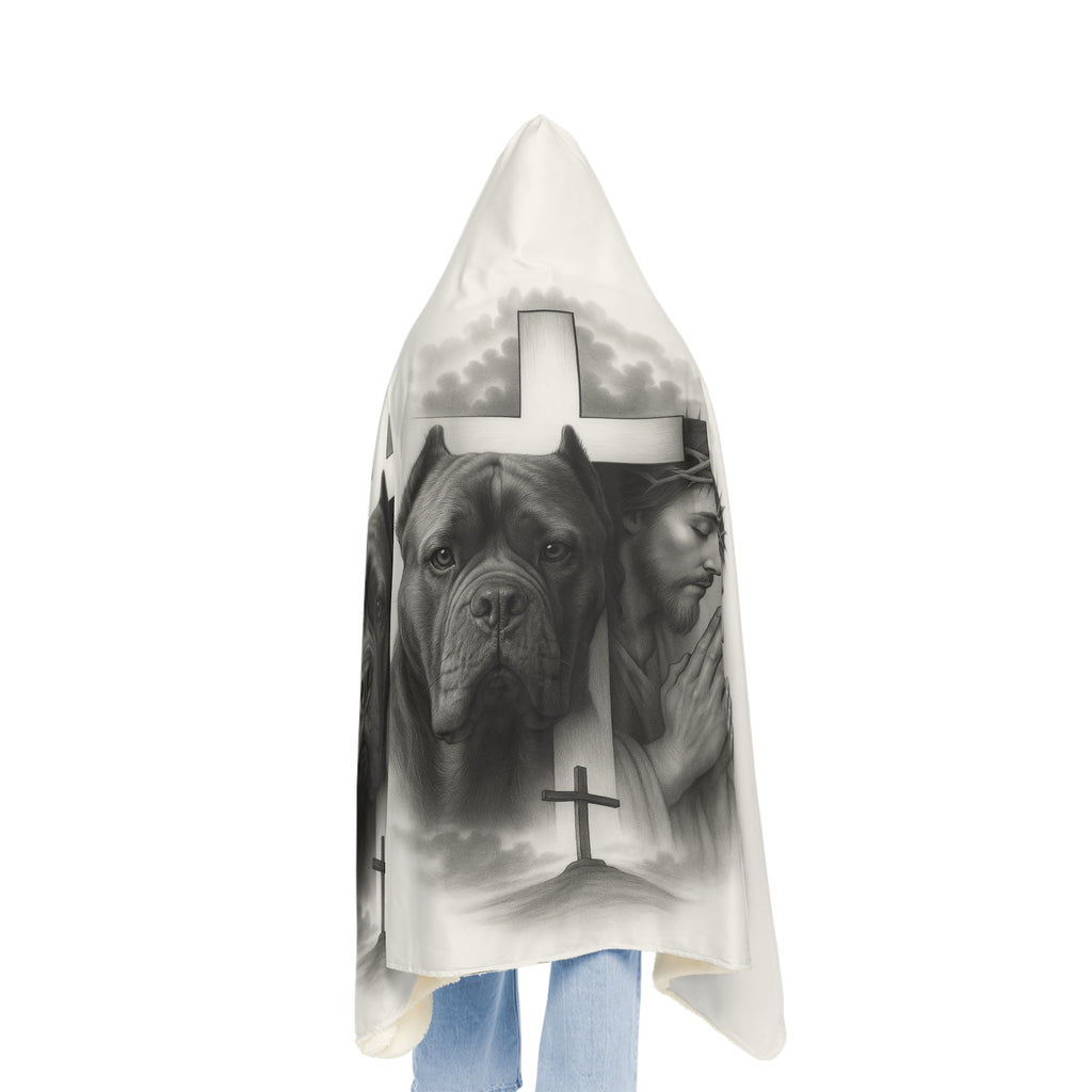 Christian Prayer Hooded Blanket with Dog Portrait — Jesus & Cross Memorial Throw