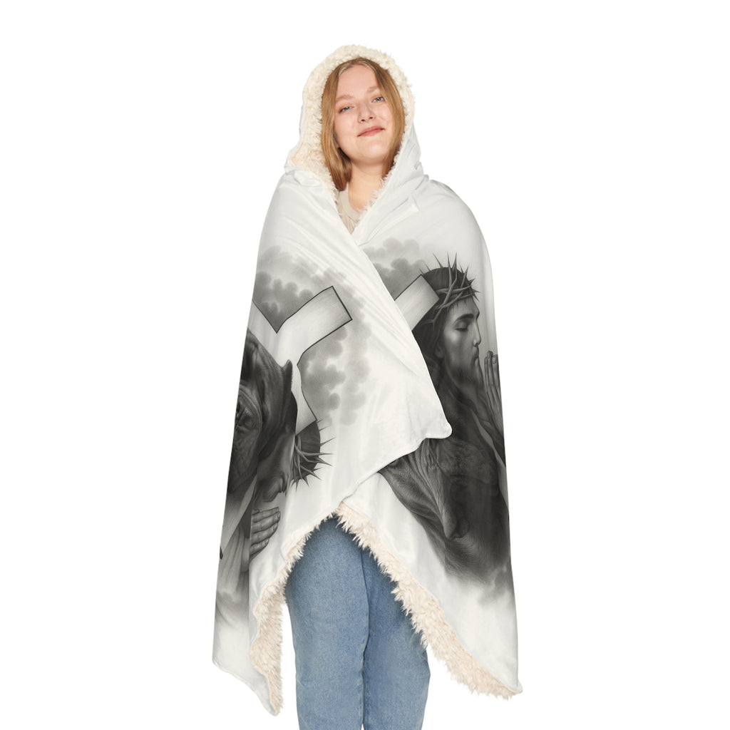 Christian Prayer Hooded Blanket with Dog Portrait — Jesus & Cross Memorial Throw