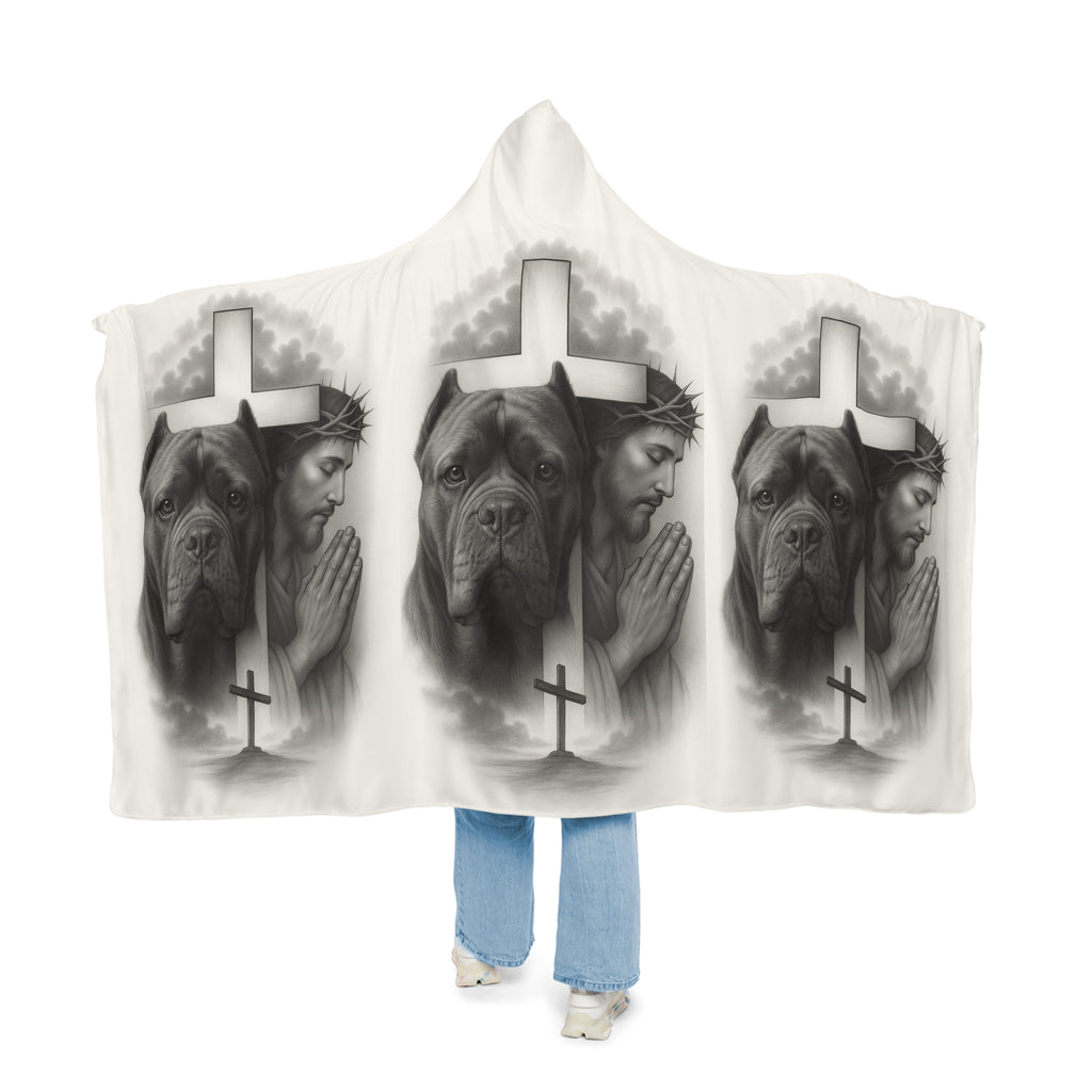 Christian Prayer Hooded Blanket with Dog Portrait — Jesus & Cross Memorial Throw