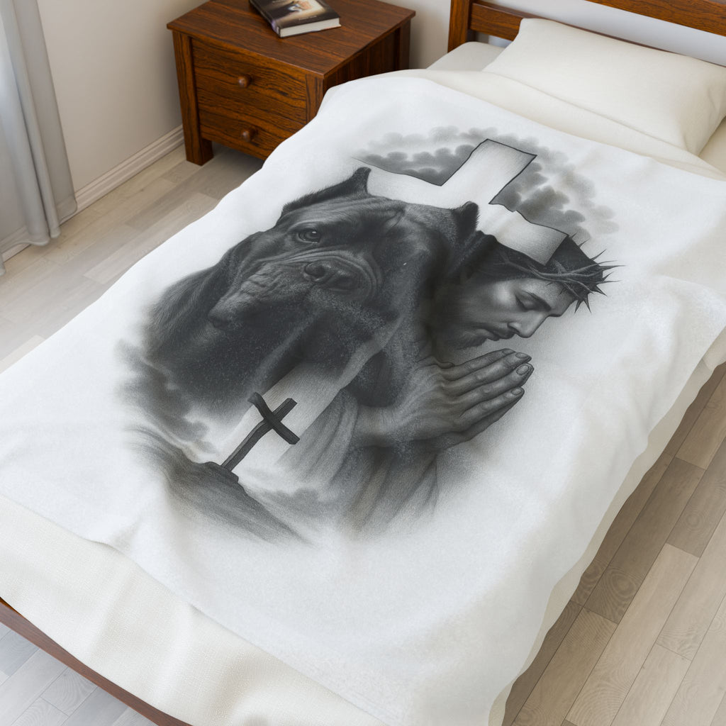 Christian Prayer Blanket with Cane Corso & Cross — Velveteen Plush